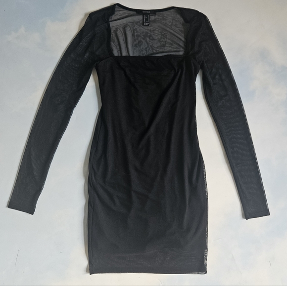 Forever 21 Dresses & Skirts - Sheer Black Long Sleeve Dress Mesh Bodycon Black Mini Dress LBD Cocktail Dress